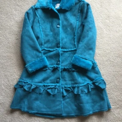 Abrigo de piel sintética Widgeon usado en excelente estado para niñas, azul verde azulado, talla 8 Foto 1 de 2