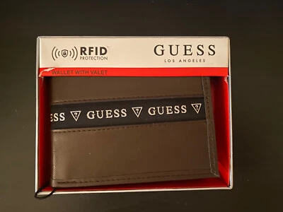 GUESS Los Angeles Wallet With Valet Brown With Blk Fabric Logo Front & Back RFID - Image 1 of 2