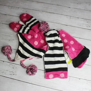 Jumping Beans Girl's Winter Ear Flap Hat Scarf Gloves Set Size M 8 Knit - Picture 1 of 8
