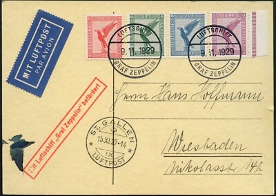 Zeppelin Dt. Reich 1929 Bodenseegebiet Bordpost Abwurf St. Gallen Si 50 BI / 975 - Bild 1 von 2