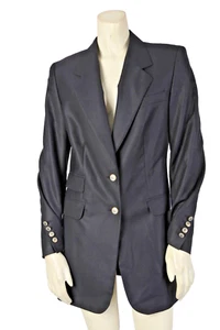 Vintage ESCADA Margaretha Ley Black Silk Wool Long Fitted Blazer Size 34 - Picture 1 of 8