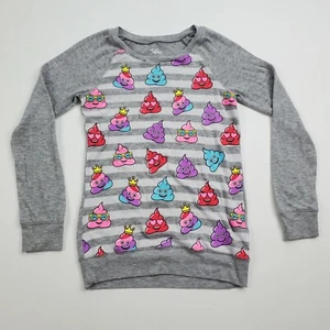 Girl's Justice grey and white striped poop emoji sweater size 10/12 - Picture 1 of 8