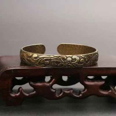 Pulsera floral vintage de latón con diseño de apertura de pulsera, clásico cobre puro Foto 1 de 4