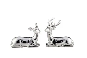 Hirschpaar liegend silber, Deko Hirschpaar 2 tlg. Set, Hirsche silber glänzend - Bild 1 von 3