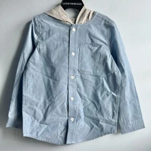 Lucky Brand Boys Hooded Blue Woven Shirt - Picture 1 of 7