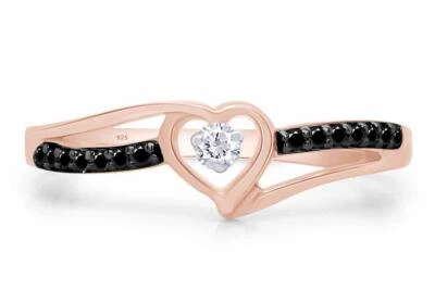 1/10 Ct Black And White Natural Diamond Heart Promise Ring 925 Sterling Silver - Image 1 of 4