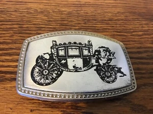 Vintage Silver Tone Belt Buckle Collectible Black Carriage 681 on Back - Picture 1 of 2