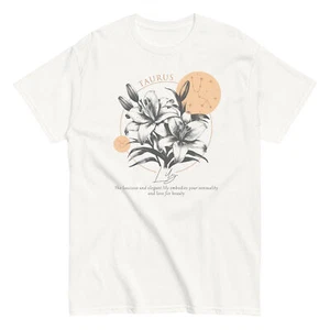 Taurus Zodiac Birth Flowers Cotton T-shirt Horoscope Birthday Gift Lucky Flower - Picture 1 of 4