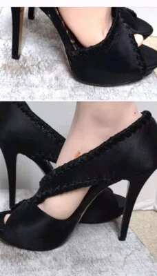 Betsey Johnson  Sexy  Black Satin Heels Size 6.5 M - Image 1 of 4