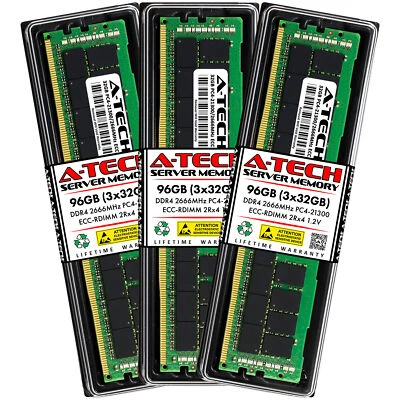 96GB 3x 32GB PC4-2666 RDIMM Supermicro 1029U-TN12RV-NEBS-DC Memory RAM - Image 1 of 4