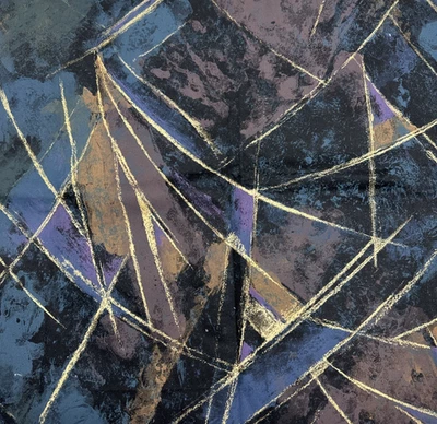 Abstract 90s Navy Dark Moody Miami Vice Metallic Gold Fabric Texoprint .5Y #24 - Image 1 of 4