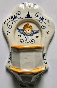 Weihwasserbrunnen Vintage religiös 7,75" Gefäß Cherub handbemalt Keramik - Bild 1 von 11