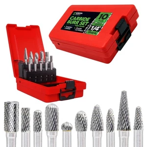 Carbide Burr Set 1/4" Shank – 10 Pcs Double Cut Die Grinder Bits for Milling,... - Bild 1 von 9