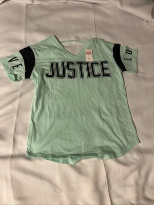 Camiseta Justice Niñas Talla 10 Malla Manga Corta con "Love" Verde Claro Foto 1 de 3