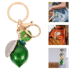 Simulated Lemon Keychain Keyring -shape Rhinestone Fruit Pendant - Picture 1 of 14