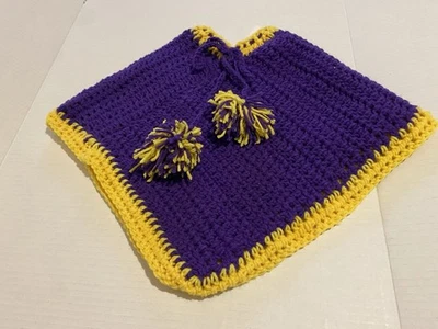 Poncho chal de ganchillo hecho a mano para niñas - púrpura y amarillo (talla única) Foto 1 de 4