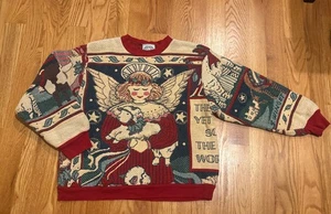 VTG 90s Sugar Street Weavers Angel Tapestry Sweater Crewneck USA Susan Winget - Picture 1 of 24