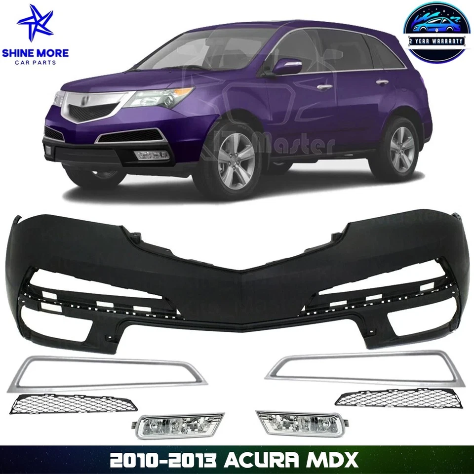 Front Bumper Cover Fascia & Fog Light Assembly Kit For 2010-2013 Acura MDX - Imagem 1 de 4