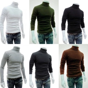 Mens Slim Fit Autumn Cotton High Neck Pullover Jumper Tops Turtleneck Sweater - Picture 1 of 13