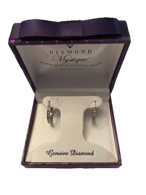 Diamond Mystique Platinum Over Sterling Silver Hoops Earrings CZ New In Box - Image 1 of 4