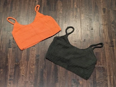 Aerie Knit Bralette Womens Large Orange Green Crochet Crop Cami Lot 2 Stretch - Image 1 of 4