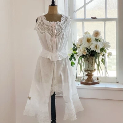 Rare Edwardian Corset Cover Camisole And Matching Bloomers Set 28 Inch Waist - Image 1 of 4