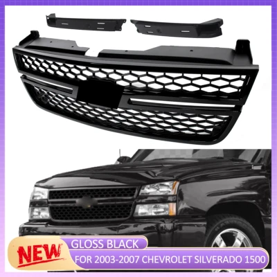 Gloss Black Grill Honeycomb Grille For 2003-2007 Chevrolet Silverado 1500 2500 - Изображение 1 из 4