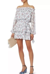 Caroline Constas white floral Lou off shoulder dress Sz XS - Picture 1 of 7