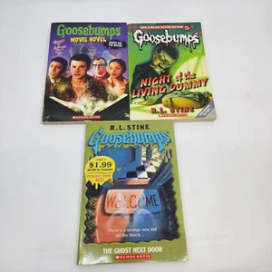 3 Goosebumps Paperbacks Movie Novel Night of The Living Dummy Ghost Next Door - Foto 1 di 15