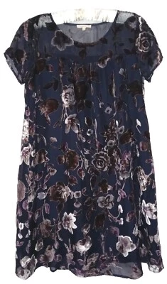 Mystree Dress S Navy Blue Boho Floral Velvet Burnout Fairycore Whimsygoth Frock - Image 1 of 4