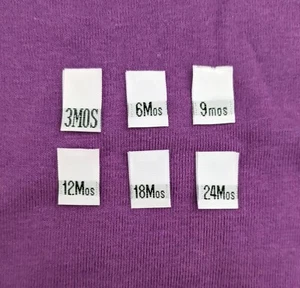 120 Stck. Weiß Gewebt Kleinkind Kleidung Nähen Etikett Etiketten - 3 Monate 6 Monate 9 m0 12 Monate 18 Monate 24 Monate - Bild 1 von 1