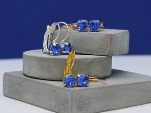 Sapphire Leverback Earrings made with Swarovski Elements Gift For Her - Picture 1 of 6
