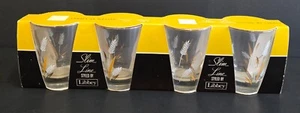 Libbey Set 4 Slim Line Juice Glasses White & Gold Wheat Design w/ Original Box - Picture 1 of 7