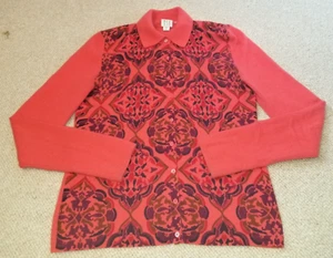 Womens Sweater-TSE-orange patterned 100% pure cashmere cardigan w/collar-S - Picture 1 of 4