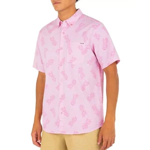 Hurley One and Only Stretch Print Pink Button Down SS Shirt Men's Medium NWT - Picture 1 of 2