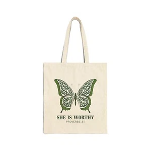 She Is Worthy tote bag, butterfly canvas tote Easter gift for teen, gift for her - Picture 1 of 6