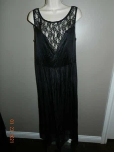 Nachthemd schwarz Spitze Dessous Stretch Kleid hochgeschlossen Vintage XL 38/40 42529 - Bild 1 von 4