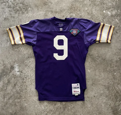 Vintage Minnesota Vikings Wilson Pro Line Jersey 75th Anniversary Size 44 #9 Via Cover