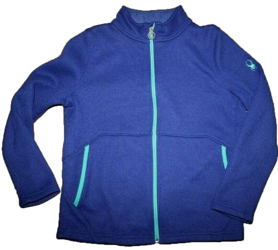Spyder Jacket Youth Size X (18) Blue Teal Full Zip Pockets Mock Neck Girl/Boy