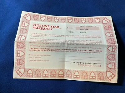 TUDOR Certificato Garanzia Per B Seriale Prezzo Date Submariner 75190 - Immagine 1 di 4