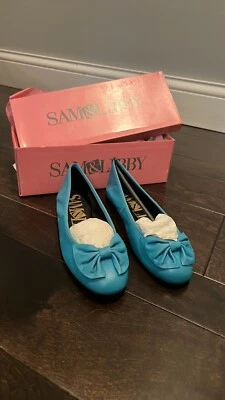 Sapatilhas femininas de couro vintage Sam & Libby azul-petróleo balé 7,5 novas na caixa - Imagem 1 de 4
