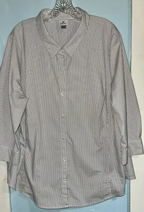 Worthington Woman Stretch Gray & White Stripe Button Down 3/4 Sleeves 3X Blouse - Bild 1 von 8