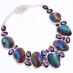 Titanium Mystic Quartz Amethyst Fashion 925 Sterling Silver Necklace 17" ARN-397 - Picture 1 of 3