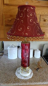 Vintage Cranberry Flash Cut Glass Table Lamp/Hollywood Regency Traditional - Picture 1 of 12