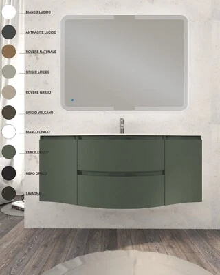 Mobile bagno curvo Sospeso cm 138 cm 2 ante e 2 cassetti e lavabo in resina - Immagine 1 di 2