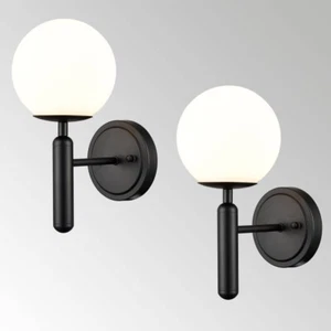 Modern Globe Wall Light Fixture Set of 2 Black Wall Sconce Bathroom Vanity Light - Picture 1 of 8
