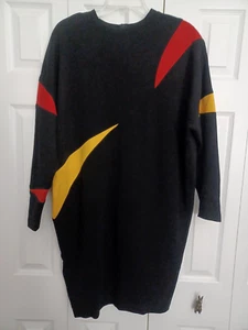 Vintage 80's LOUIS FERAUD Color Block BLACK Wool Double Knit Dress Size 10 - Picture 1 of 11