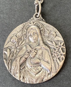 Vintage Creed Sterling Immaculate Heart of Mary Pendant Medal Necklace - Picture 1 of 9