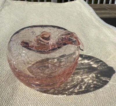 Blenko Pink Crackle Art Glass Apple Figurine Paperweight - Image 1 of 4