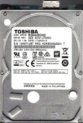 MQ04UBD200 AZA AC01/JT000U Toshiba 2.5" HDD 2TB - Image 1 of 2